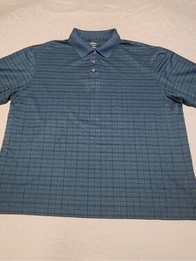 Haggar Men's XL Cool 18 Performance Collar Polo Green Square Stripe Golf